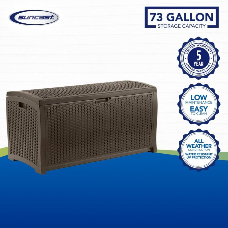 Suncast Indoor/Outdoor 73 Gal Capacity Resin Deck Box w/Seat, Mocha, 46 in D x 22.5 in H x 21.6 in W - Image 3