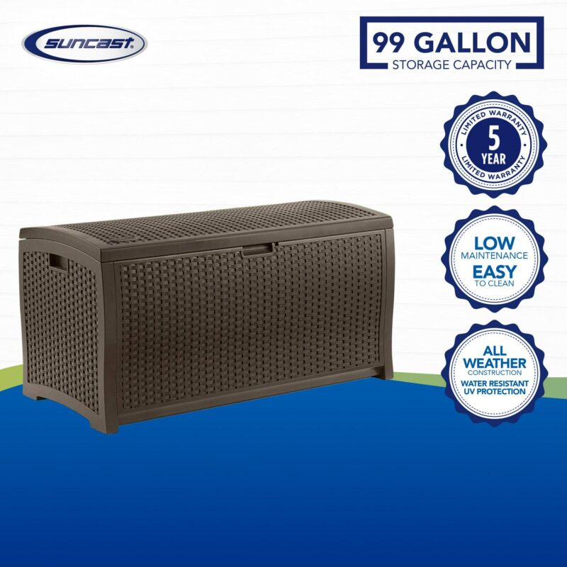 Suncast Resin 99-Gal Capacity Deck Box, Patio, Mocha Brown, DBW9200 52 in D x 27.5 in H x 27.6 in W - Image 9