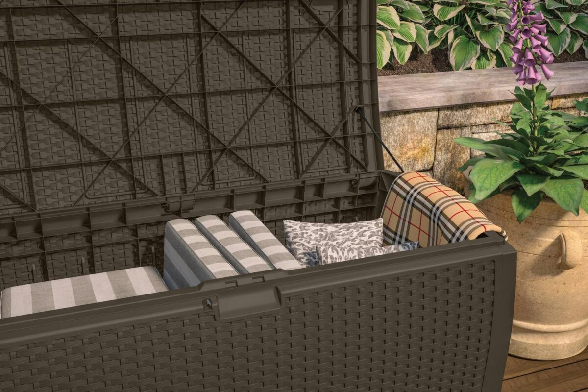 Suncast Resin 99-Gal Capacity Deck Box, Patio, Mocha Brown, DBW9200 52 in D x 27.5 in H x 27.6 in W - Image 8