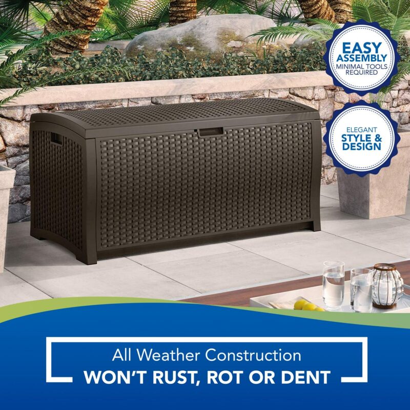Suncast Resin 99-Gal Capacity Deck Box, Patio, Mocha Brown, DBW9200 52 in D x 27.5 in H x 27.6 in W - Image 10
