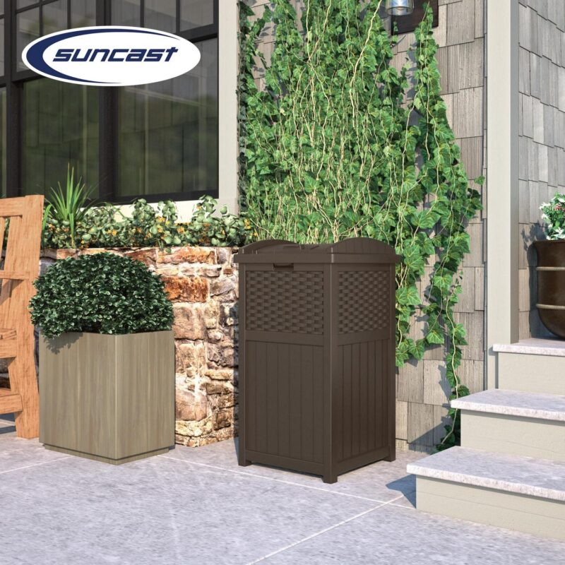 Suncast Trash Hideaway Outdoor Garbage and Outdoor Patio Storage Deck Box, Brown - Image 5