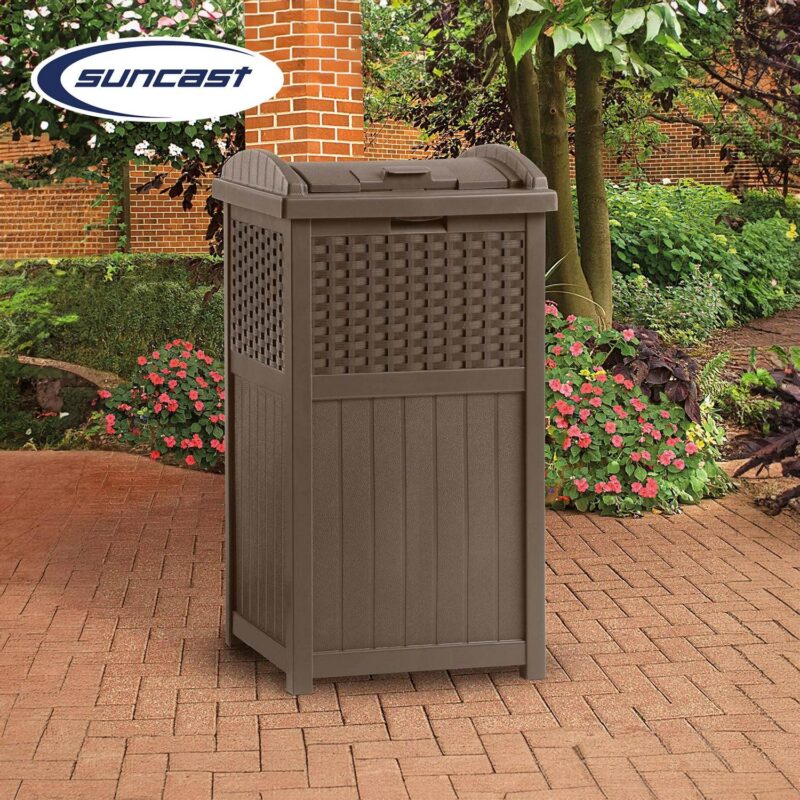 Suncast Trash Hideaway Outdoor Garbage and Outdoor Patio Storage Deck Box, Brown - Image 6
