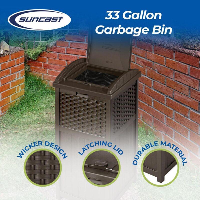 Suncast Trash Hideaway Outdoor Garbage and Outdoor Patio Storage Deck Box, Brown - Image 2