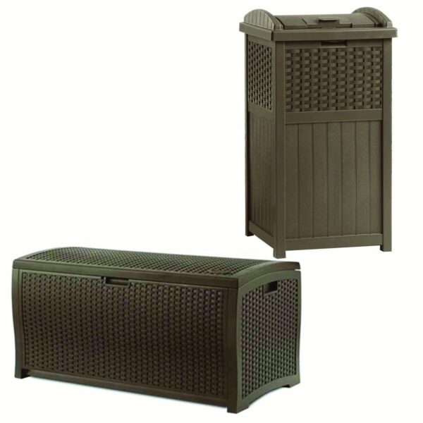 Suncast Trash Hideaway Outdoor Garbage and Outdoor Patio Storage Deck Box, Brown