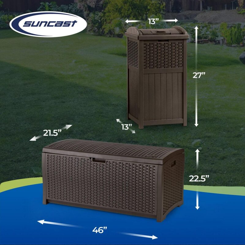Suncast Trash Hideaway Outdoor Garbage and Outdoor Patio Storage Deck Box, Brown - Image 4