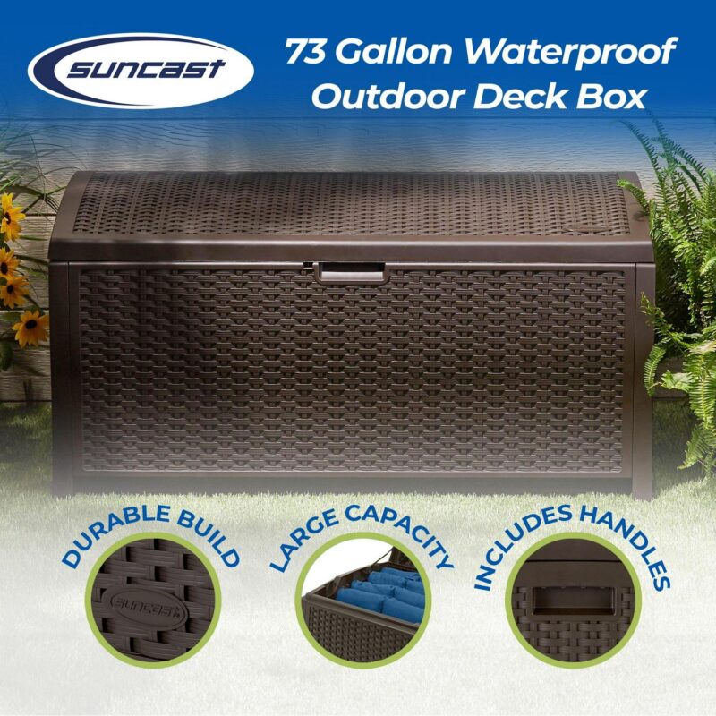 Suncast Trash Hideaway Outdoor Garbage and Outdoor Patio Storage Deck Box, Brown - Image 3