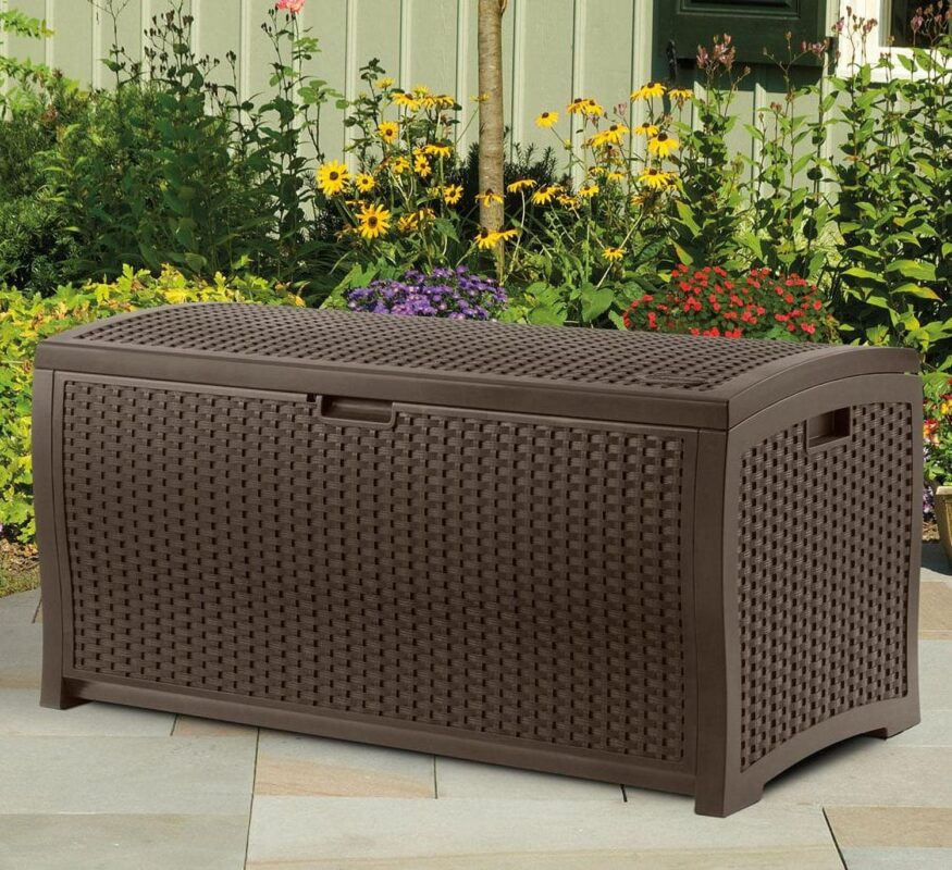 Suncast Trash Hideaway Outdoor Garbage and Outdoor Patio Storage Deck Box, Brown - Image 11