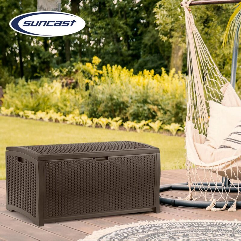 Suncast Trash Hideaway Outdoor Garbage and Outdoor Patio Storage Deck Box, Brown - Image 8
