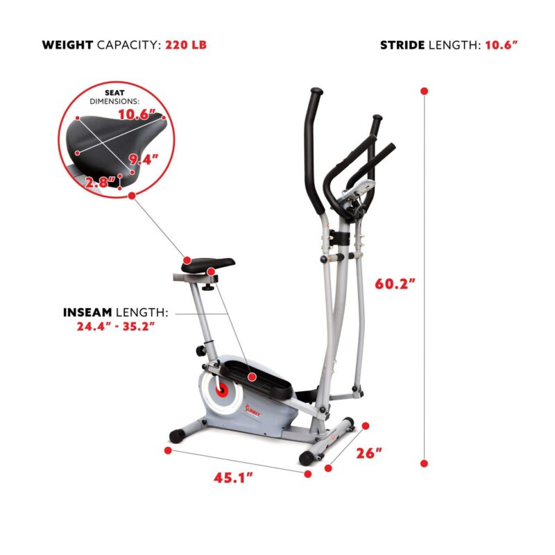 Sunny Health and Fitness SMART Essential Interactive Series Seated Elliptical w Free SunnyFitA App Membership - SF-E322004 - Image 10