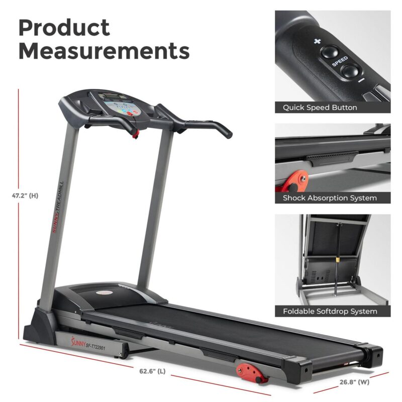 Sunny Health and Fitness Foldable Electric Smart Treadmill with Adjustable Incline and Smart Bluetooth and Free SunnFit App - SF-T722901 - Image 8