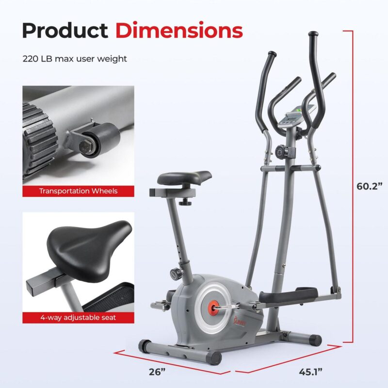 Sunny Health and Fitness SMART Essential Interactive Series Seated Elliptical w Free SunnyFitA App Membership - SF-E322004 - Image 6