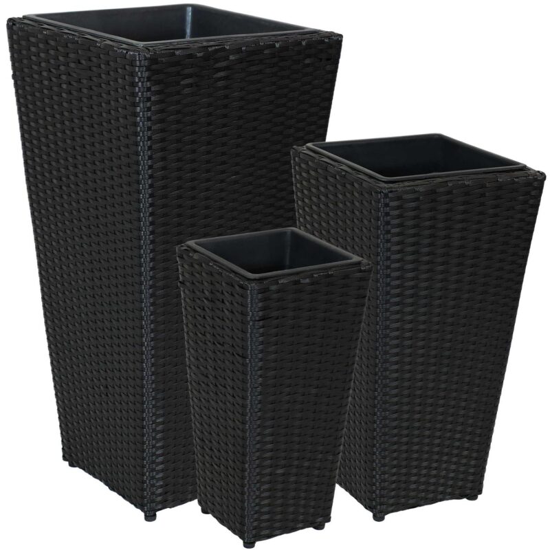 Sunnydaze Assorted Square Black Polyrattan Outdoor Basket Planter with Liner 3-Count - Image 2