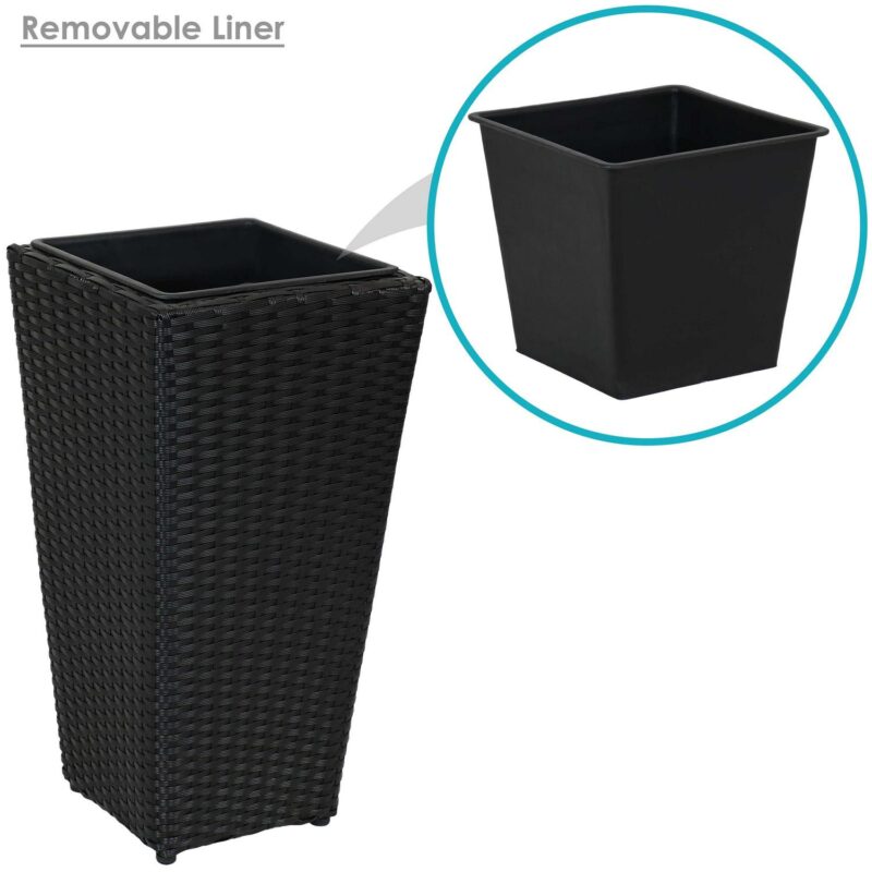 Sunnydaze Assorted Square Black Polyrattan Outdoor Basket Planter with Liner 3-Count - Image 9