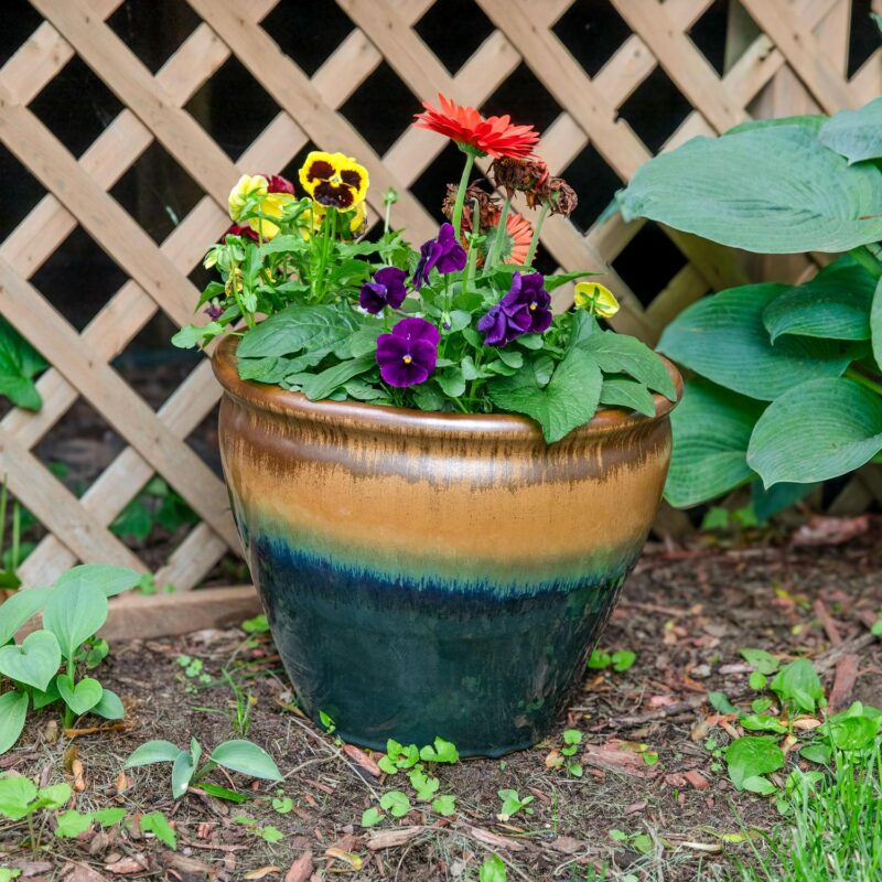 Sunnydaze Chalet 14.5  x 14.5  x 11.25  Round Forest Lake Green Ceramic Outdoor Planter - Image 5