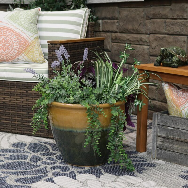 Sunnydaze Chalet 14.5  x 14.5  x 11.25  Round Forest Lake Green Ceramic Outdoor Planter - Image 6