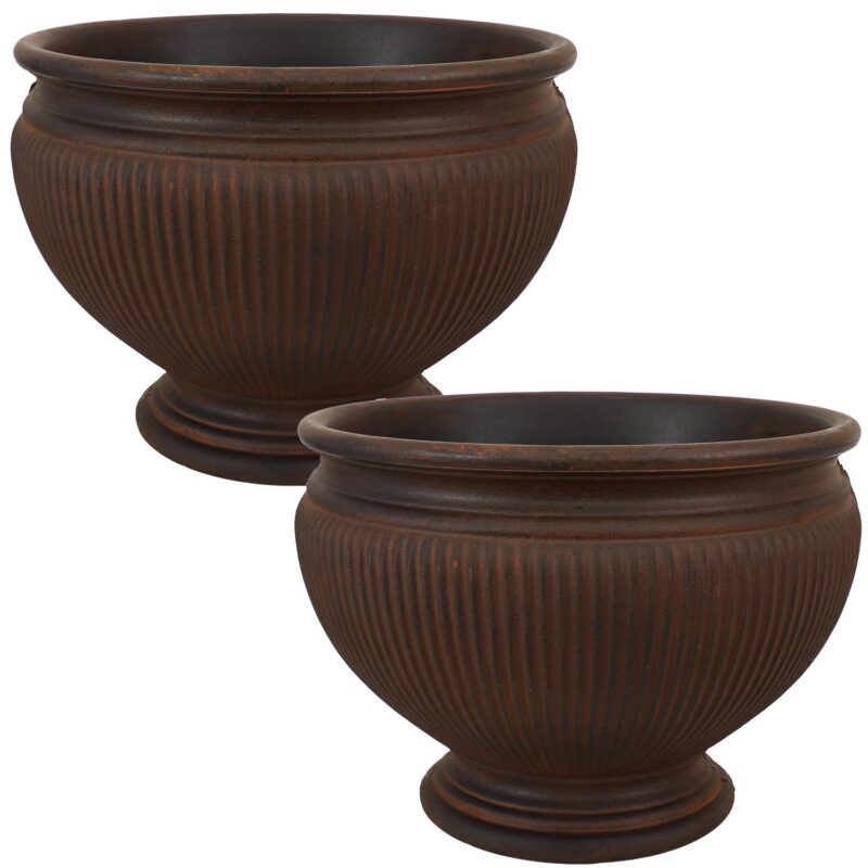 Sunnydaze Elizabeth 15  x 15  x 11.5  Round Rust Polyresin Outdoor Planter Pot 2-Count - Image 2