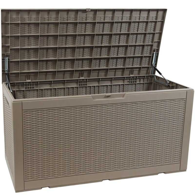 Sunnydaze Faux Rattan Outdoor Lockable Deck Storage Box - 100-Gal. - Driftwood - Image 8