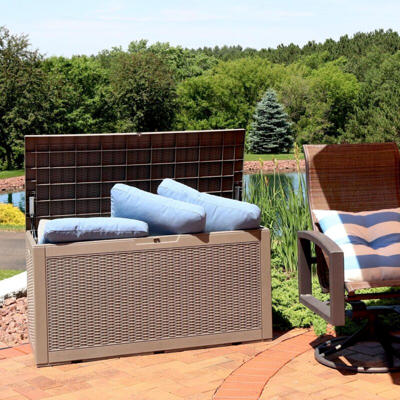 Sunnydaze Faux Rattan Outdoor Lockable Deck Storage Box - 100-Gal. - Driftwood - Image 5
