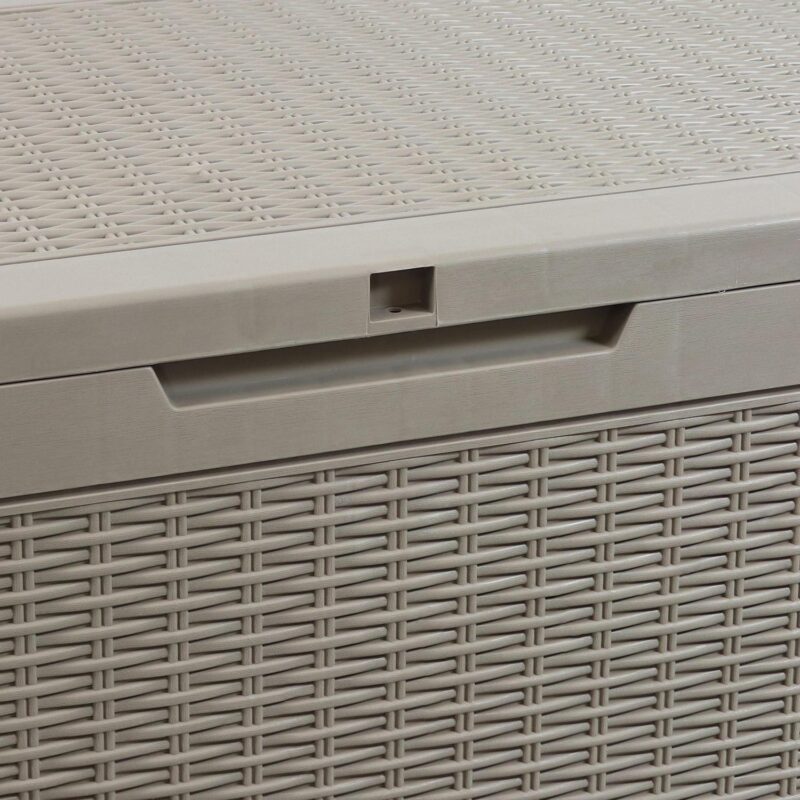 Sunnydaze Faux Rattan Outdoor Lockable Deck Storage Box - 100-Gal. - Driftwood - Image 7