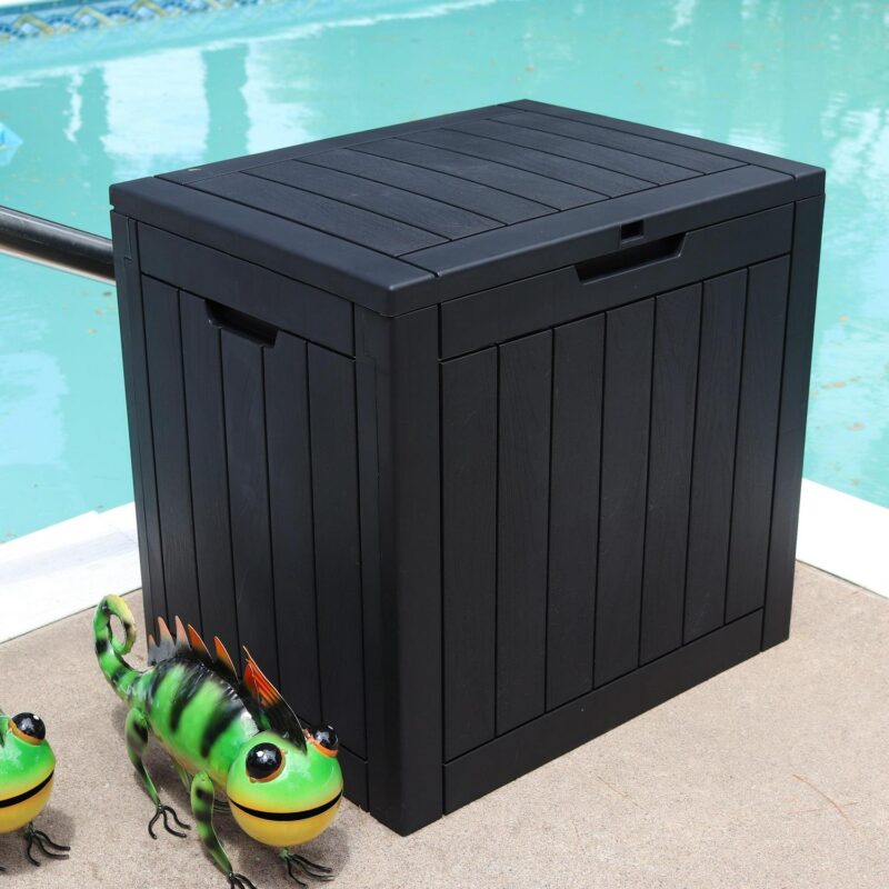 Sunnydaze Outdoor Faux Wood Design 32-Gallon Resin Deck Box with Lockable Lid, Phantom Gray - Image 4