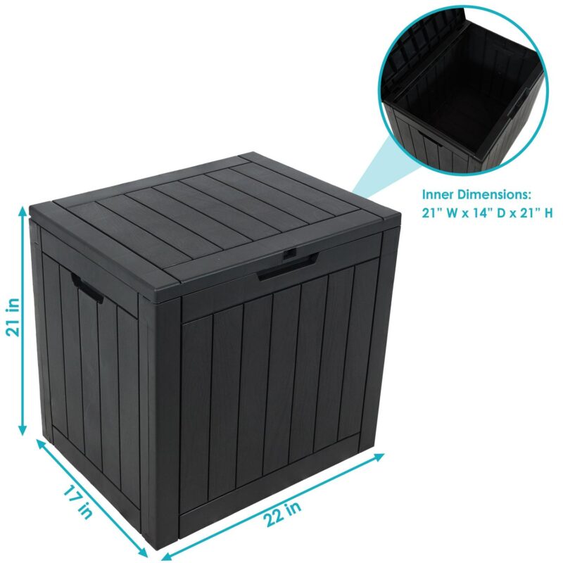 Sunnydaze Outdoor Faux Wood Design 32-Gallon Resin Deck Box with Lockable Lid, Phantom Gray - Image 3