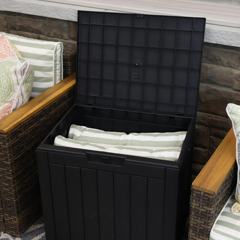 Sunnydaze Outdoor Faux Wood Design 32-Gallon Resin Deck Box with Lockable Lid, Phantom Gray - Image 8