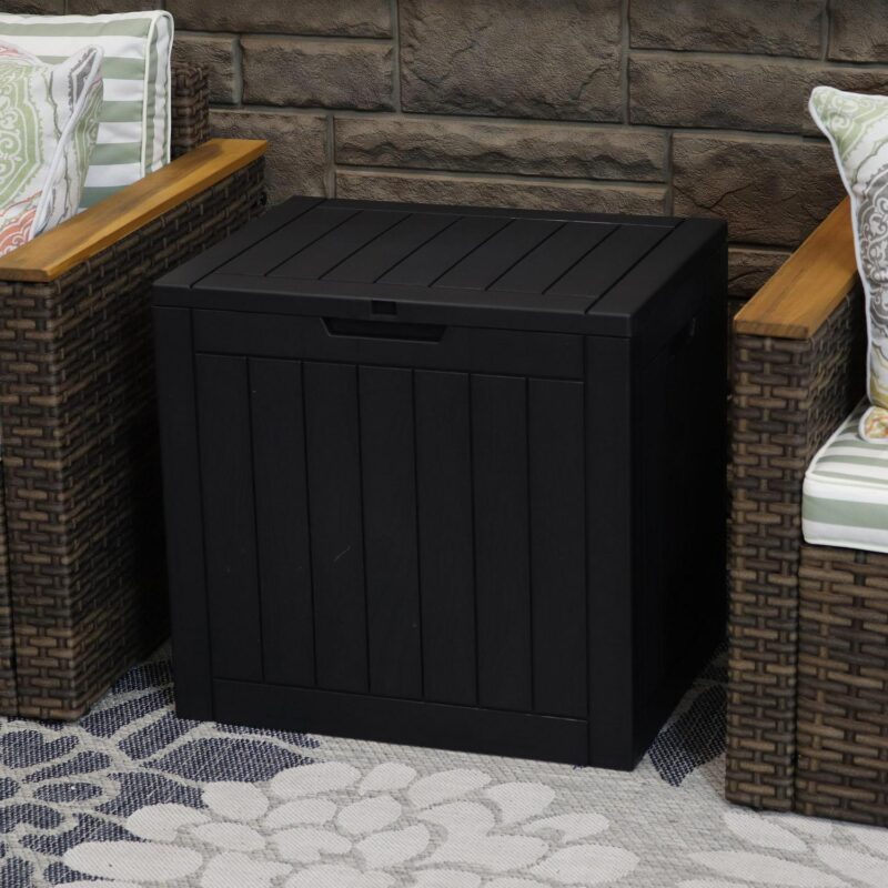 Sunnydaze Outdoor Faux Wood Design 32-Gallon Resin Deck Box with Lockable Lid, Phantom Gray - Image 5