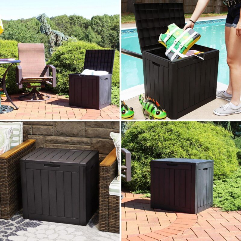 Sunnydaze Outdoor Faux Wood Design 32-Gallon Resin Deck Box with Lockable Lid, Phantom Gray - Image 7