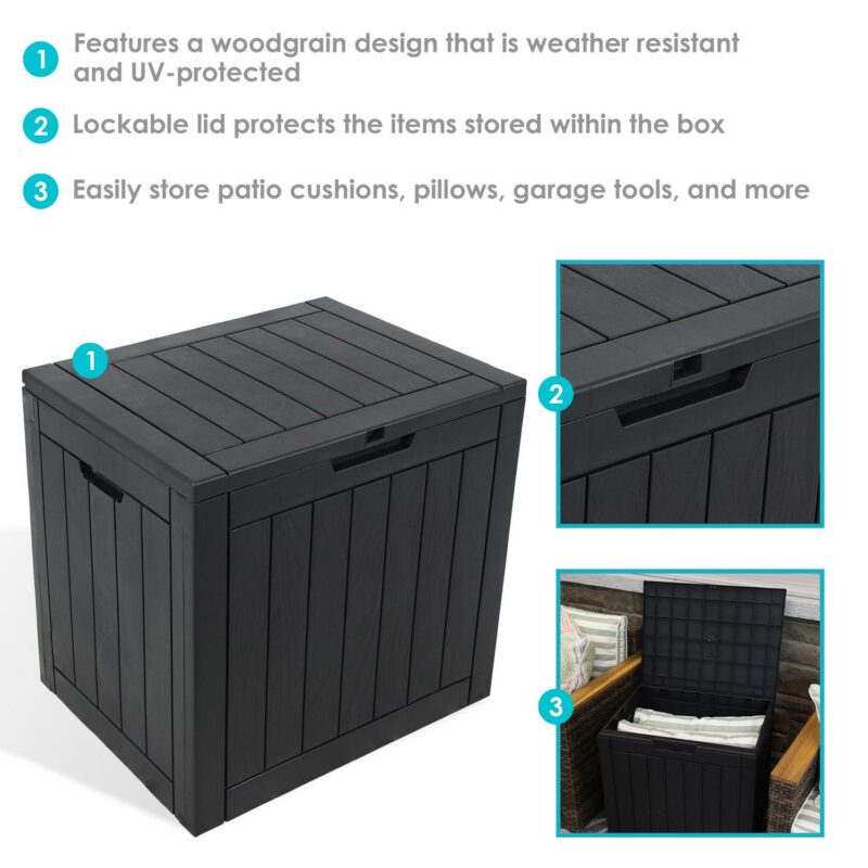 Sunnydaze Outdoor Faux Wood Design 32-Gallon Resin Deck Box with Lockable Lid, Phantom Gray - Image 2