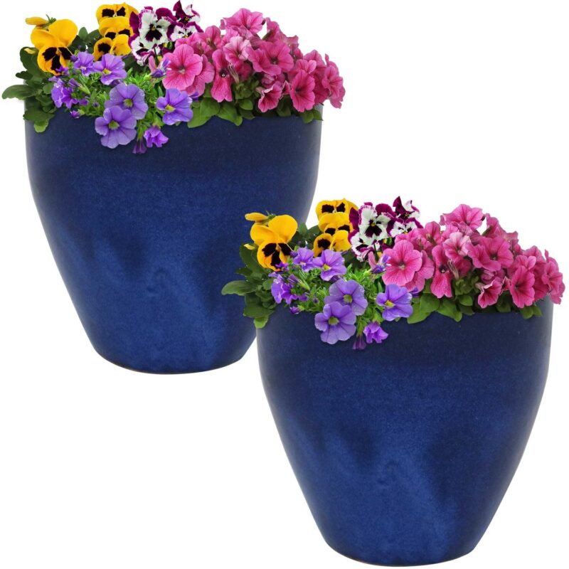 Sunnydaze Resort 10.25  x 10.25  x 10  Round Imperial Blue Ceramic Outdoor Planter 2-Count