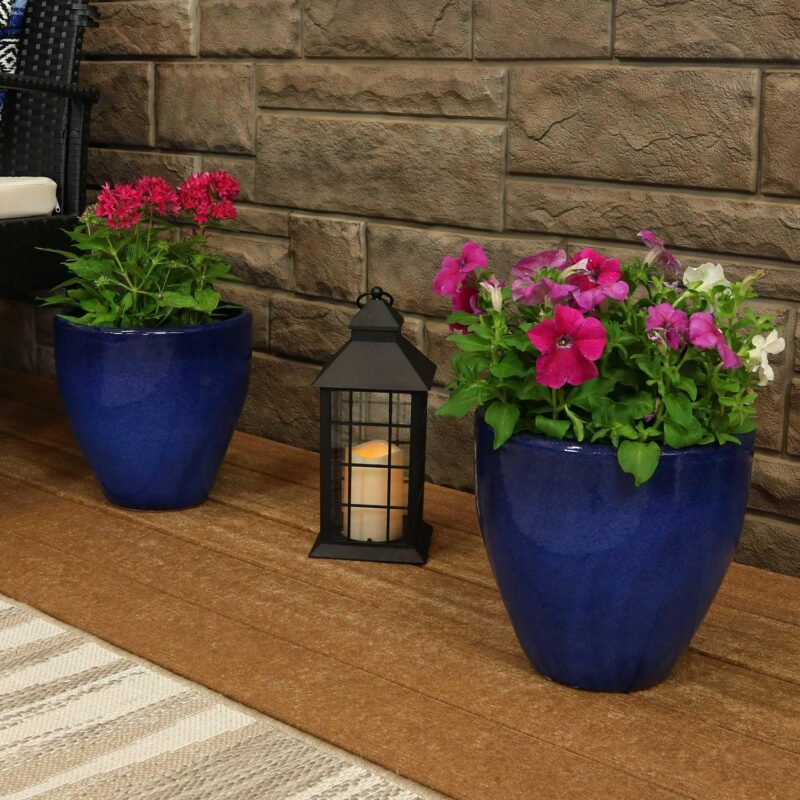 Sunnydaze Resort 10.25  x 10.25  x 10  Round Imperial Blue Ceramic Outdoor Planter 2-Count - Image 5