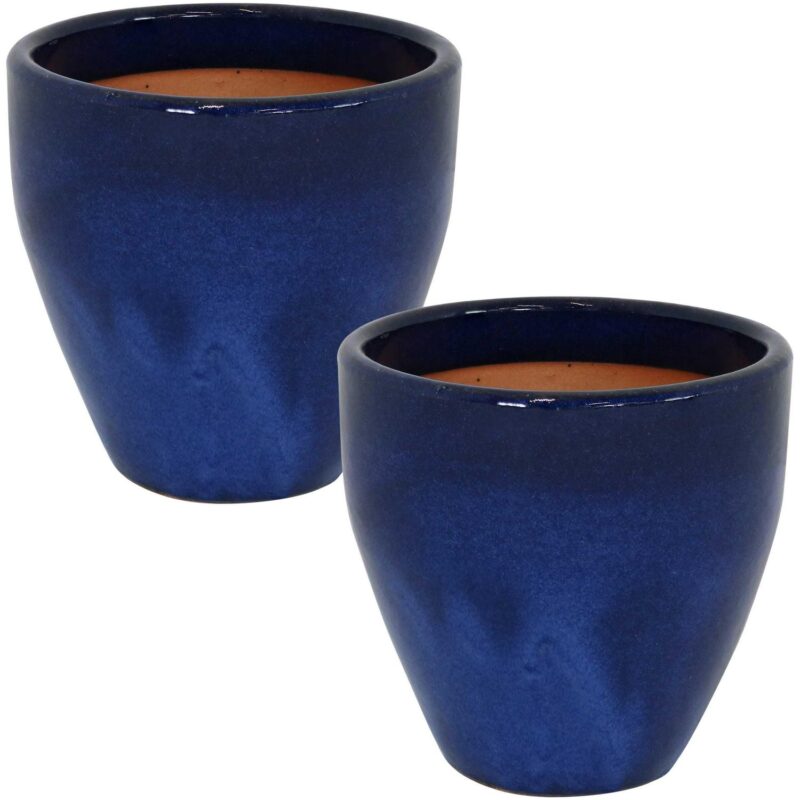 Sunnydaze Resort 10.25  x 10.25  x 10  Round Imperial Blue Ceramic Outdoor Planter 2-Count - Image 2