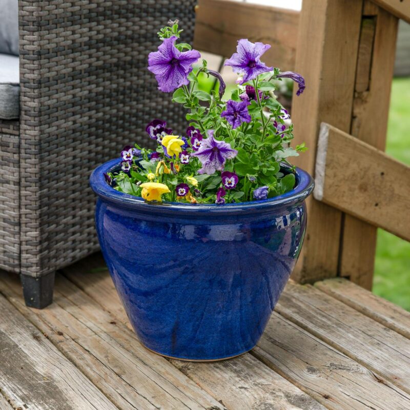Sunnydaze Studio 18.5  x 18.5  x 15  Round Imperial Blue Ceramic Outdoor Planter - Image 5