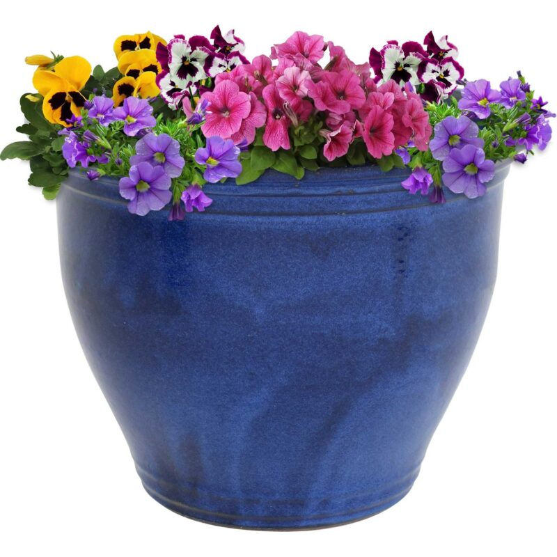 Sunnydaze Studio 18.5  x 18.5  x 15  Round Imperial Blue Ceramic Outdoor Planter