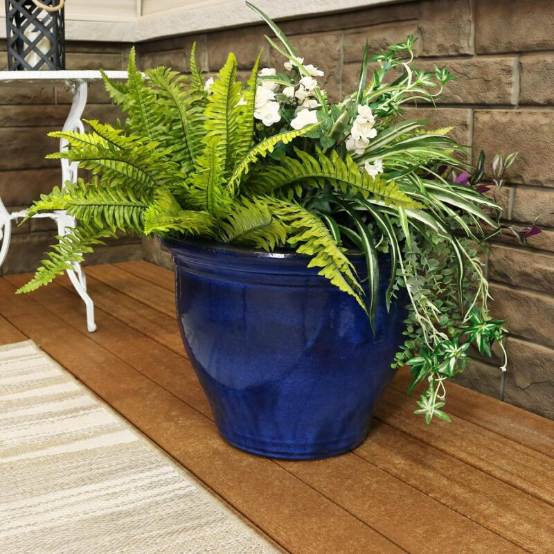 Sunnydaze Studio 18.5  x 18.5  x 15  Round Imperial Blue Ceramic Outdoor Planter - Image 6