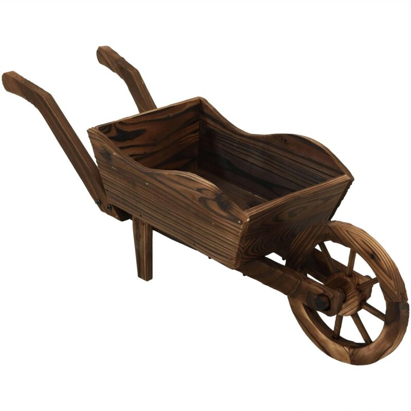 Sunnydaze Wooden Decorative Wheelbarrow Planter - 35  x 10  x 11 - Image 2
