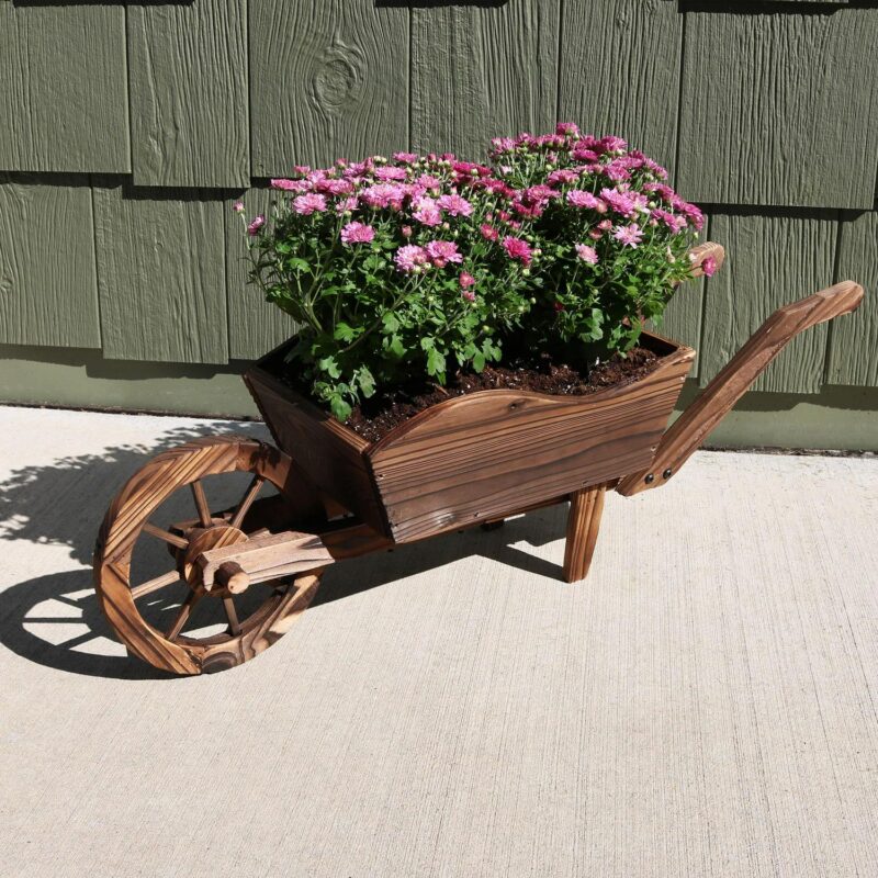 Sunnydaze Wooden Decorative Wheelbarrow Planter - 35  x 10  x 11 - Image 5