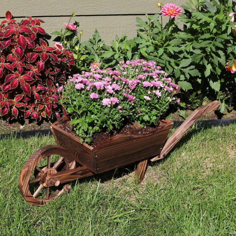 Sunnydaze Wooden Decorative Wheelbarrow Planter - 35  x 10  x 11 - Image 6
