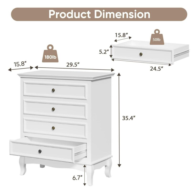 Superjoe White 4 Drawer Dresser, Large Storage Chest with Ball Bearing Slide, Wide Chest of Drawers, Modern Wood Dresser for Bedroom, Living Room, Hallway, Entryway, White - Image 2