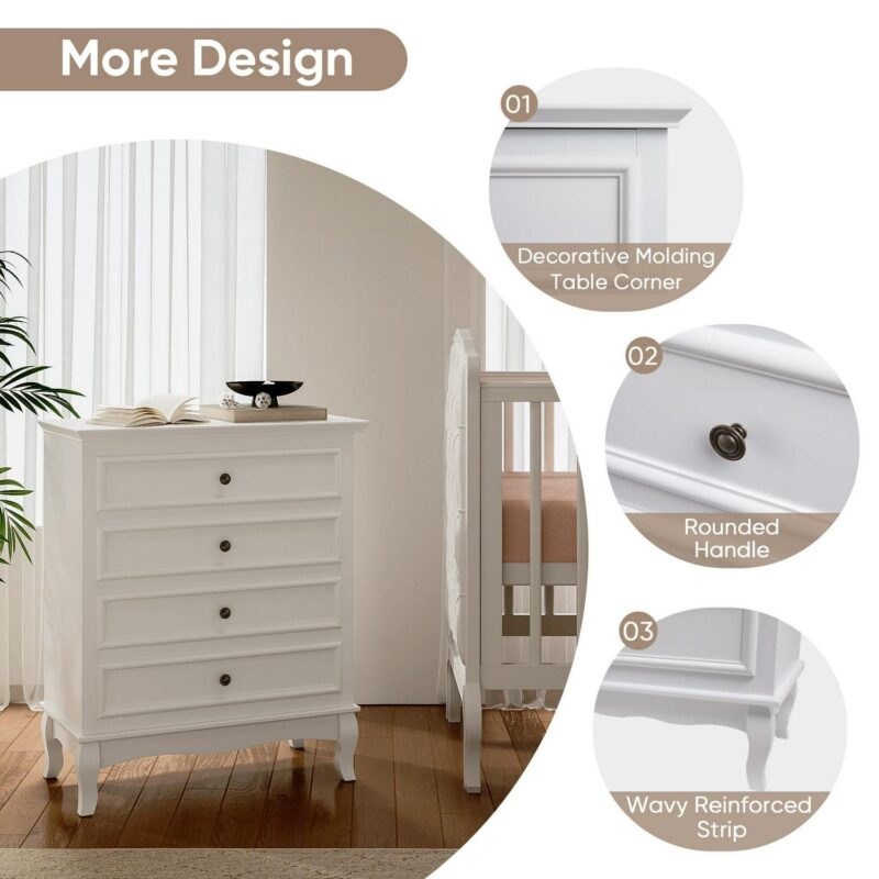 Superjoe White 4 Drawer Dresser, Large Storage Chest with Ball Bearing Slide, Wide Chest of Drawers, Modern Wood Dresser for Bedroom, Living Room, Hallway, Entryway, White - Image 7