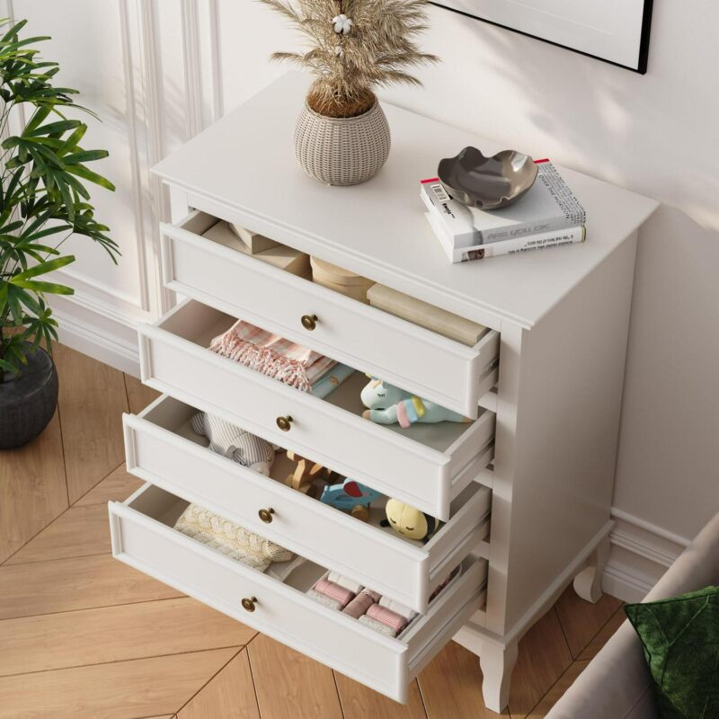 Superjoe White 4 Drawer Dresser, Large Storage Chest with Ball Bearing Slide, Wide Chest of Drawers, Modern Wood Dresser for Bedroom, Living Room, Hallway, Entryway, White - Image 4