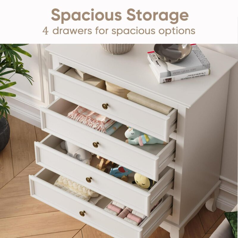 Superjoe White 4 Drawer Dresser, Large Storage Chest with Ball Bearing Slide, Wide Chest of Drawers, Modern Wood Dresser for Bedroom, Living Room, Hallway, Entryway, White - Image 5