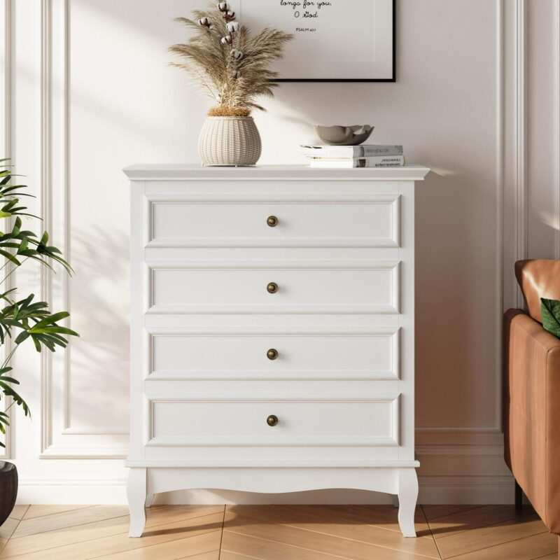 Superjoe White 4 Drawer Dresser, Large Storage Chest with Ball Bearing Slide, Wide Chest of Drawers, Modern Wood Dresser for Bedroom, Living Room, Hallway, Entryway, White - Image 9