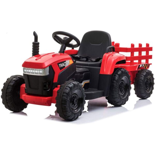 TOBBI 12V Kids Electric Battery-Powered Ride On Toy Tractor with Trailer, Red