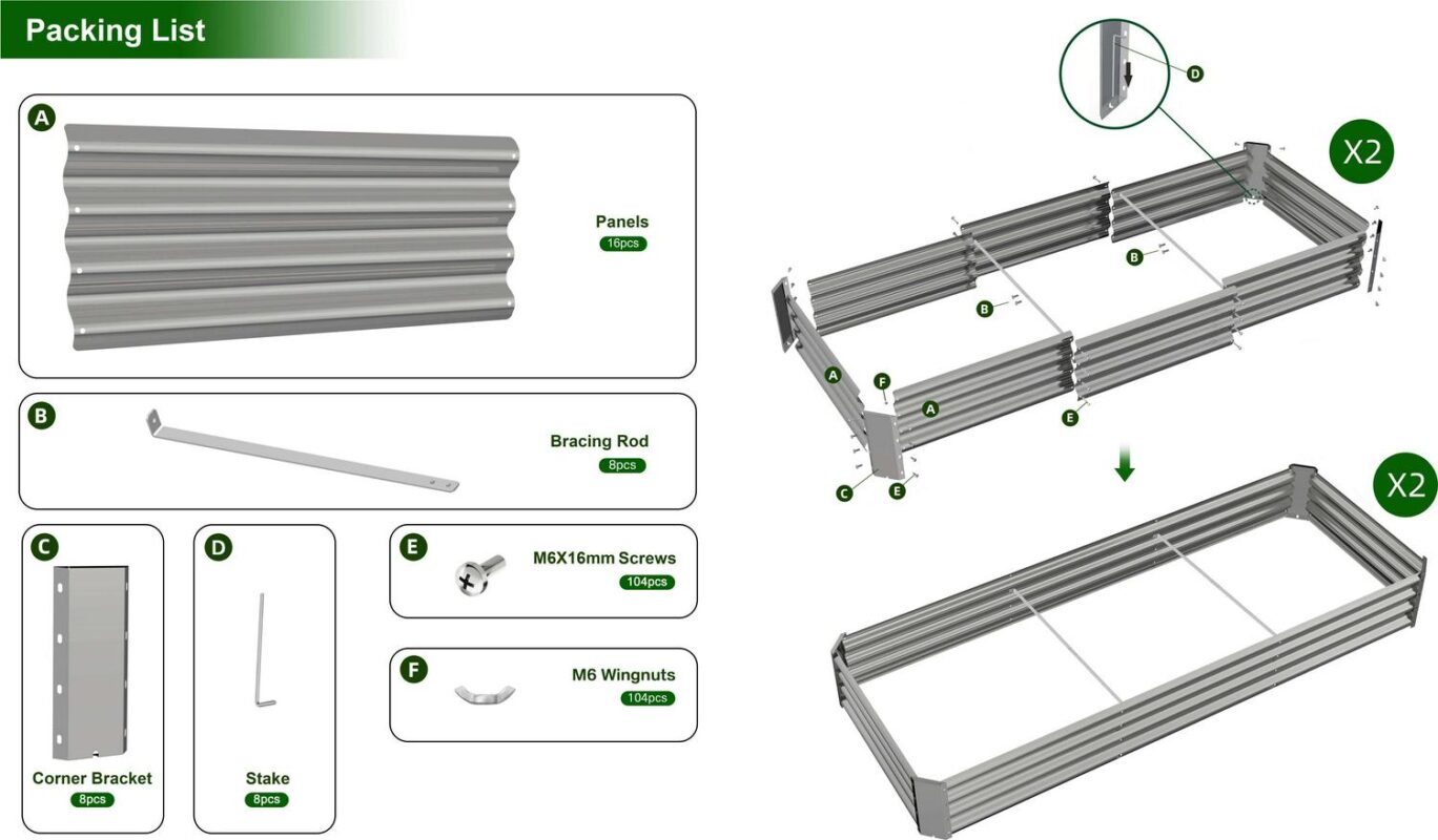 TRAMULL 2 Pack 8x3x1ft Metal Galvanized Raised Garden Bed for Vegetables Flowers Ground Planter Box (Gray) - Image 5