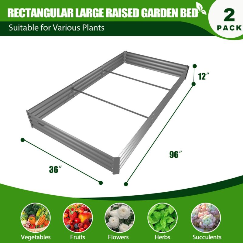 TRAMULL 2 Pack 8x3x1ft Metal Galvanized Raised Garden Bed for Vegetables Flowers Ground Planter Box (Gray) - Image 3