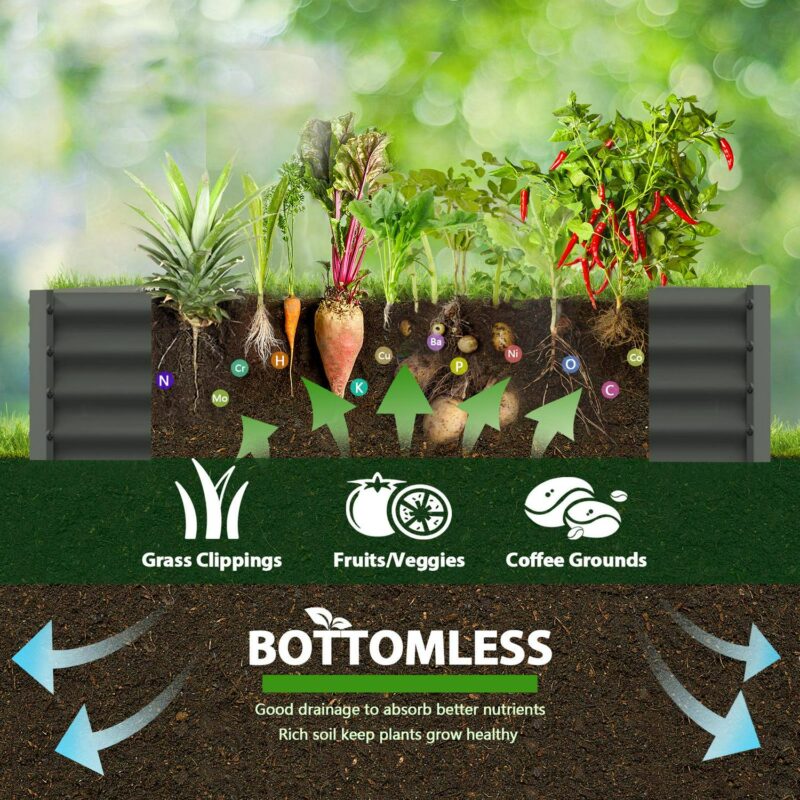 TRAMULL 2 Pack 8x3x1ft Metal Galvanized Raised Garden Bed for Vegetables Flowers Ground Planter Box (Gray) - Image 2
