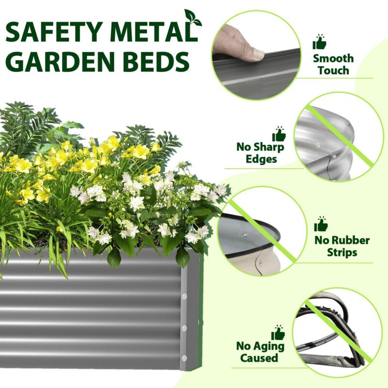 TRAMULL 2 Pack 8x3x1ft Metal Galvanized Raised Garden Bed for Vegetables Flowers Ground Planter Box (Gray) - Image 6