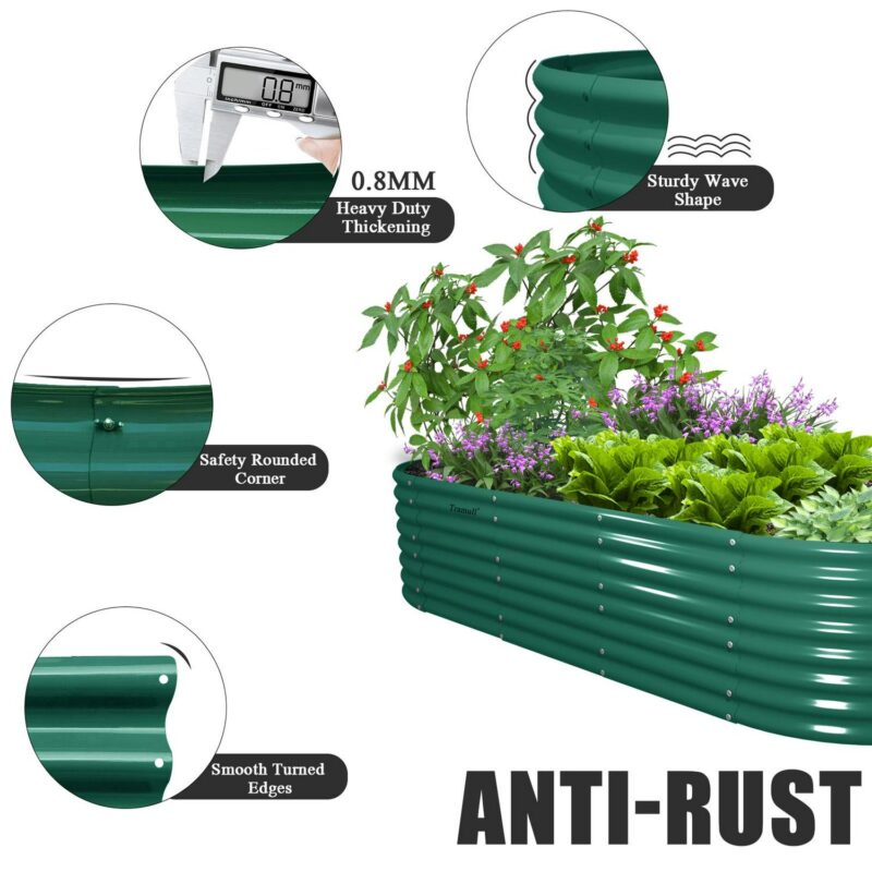 TRAMULL 8X3X2ft Galvanized Raised Garden Bed, Oval Above Ground Modular Metal Outdoor Planter Boxes(Green) - Image 3