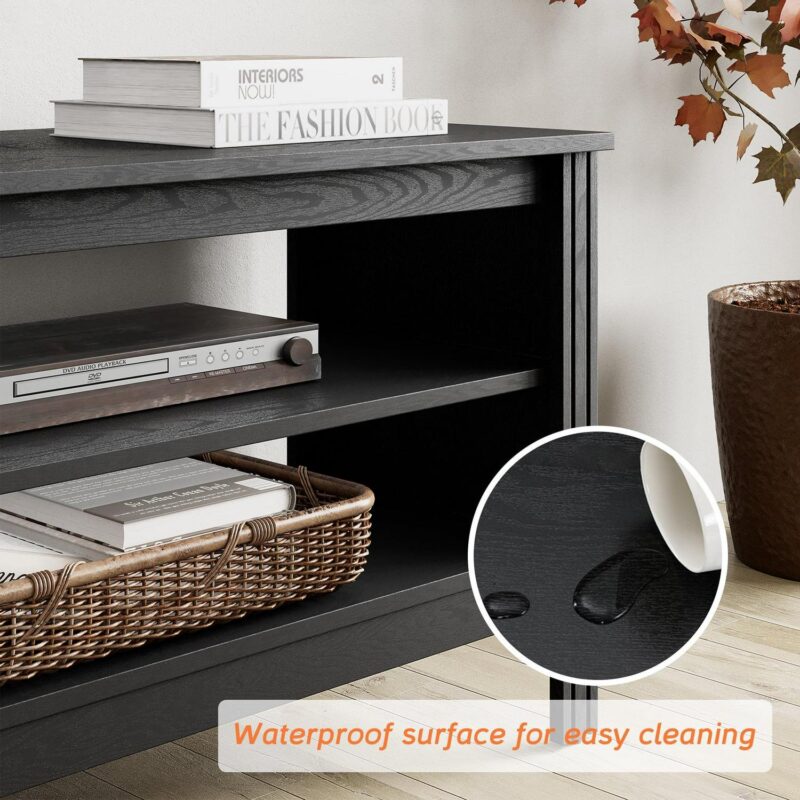 TV Stand for 85 inches Flat Screen, Wood Media Console Storage Cabinet Entertainment Center with 6 Open Shelves, 95 inch, Black - Image 5